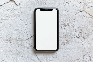 Displaying Mobile Phone Device with Blank White Screen Against Textured Backdrop