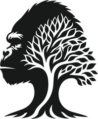 gorilla head merged with a tree vector animal silhouette