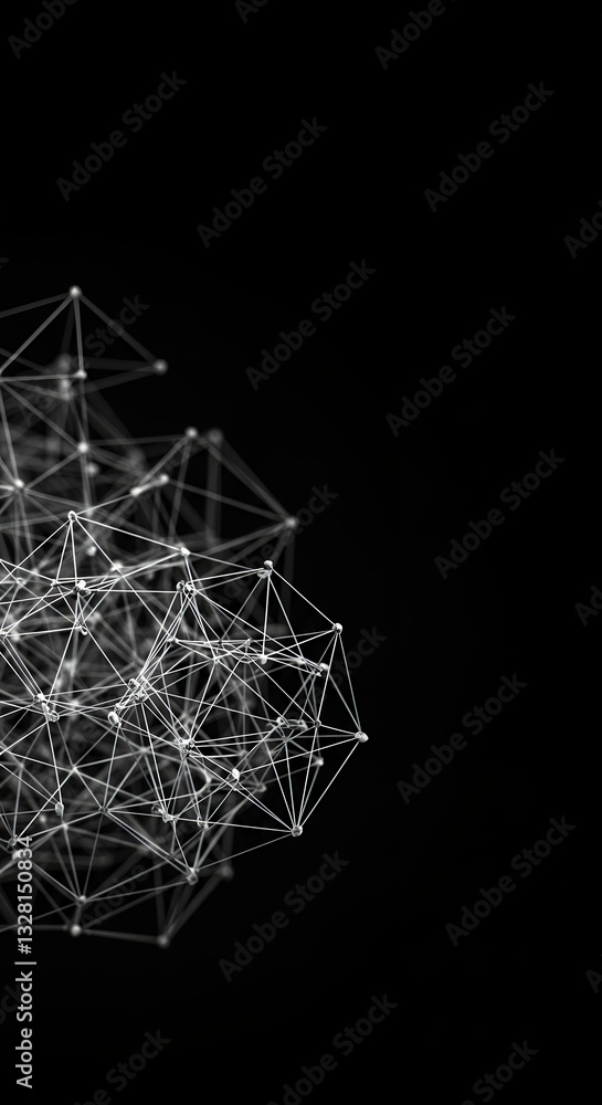 Poster abstract network: minimalist dark background with connected white lines & nodes - data, science, tec
