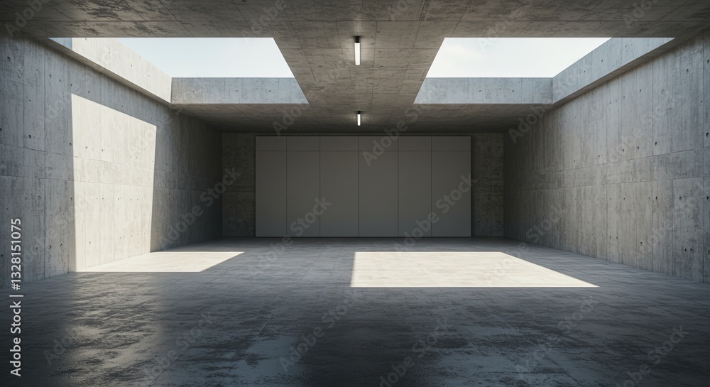 Poster a large, empty garage with a concrete ceiling and floor