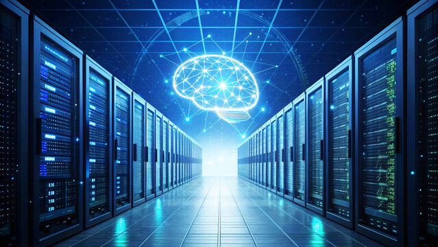 structures of interconnected servers and neural networks stretch infinitely, resembling a living, breathing digital organism. the virtual world in real time