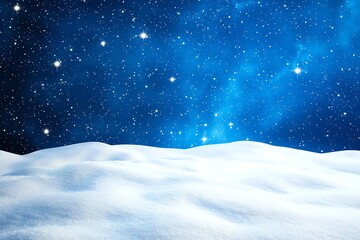 Snowy Landscape with Starry Night Sky Winter Holiday Background