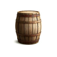 Obraz premium Vintage wooden barrel with metal bands, isolated on a white background. Generative AI