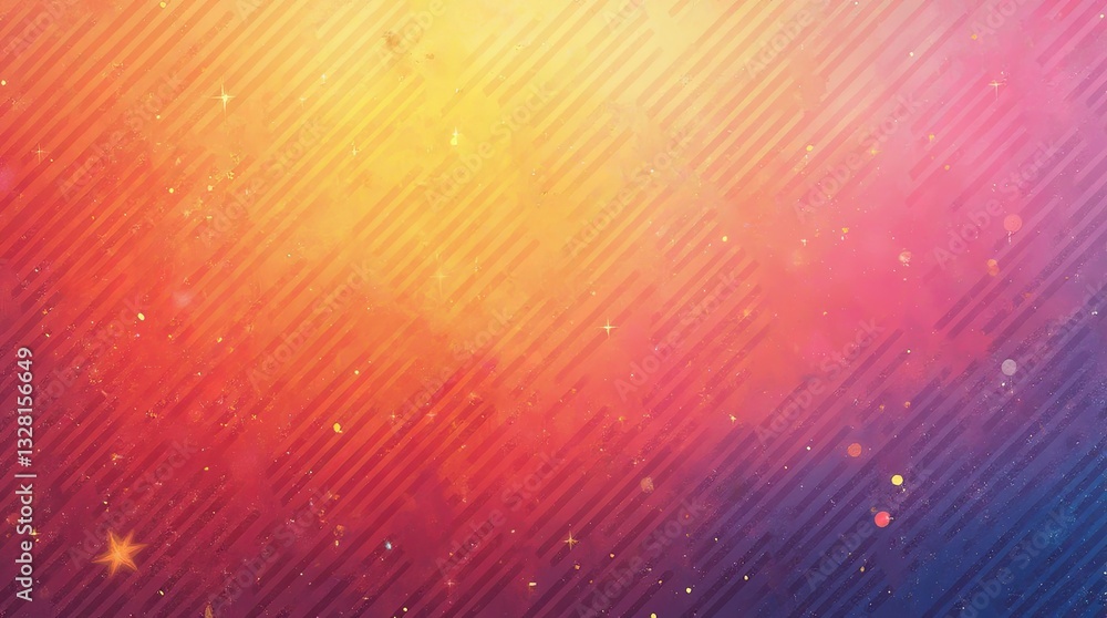 Poster A colorful background with a line of stars and a stripe of red