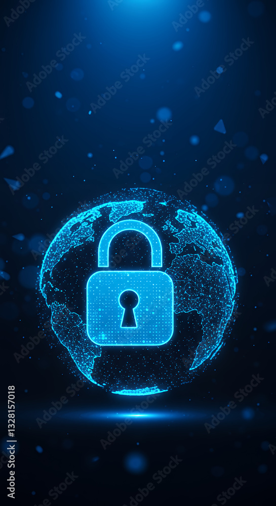 Aufkleber global cyber security: protecting data worldwide with digital lock & earth globe network. secure dig