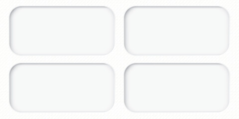 Fototapeta premium White wood free uncoated paper rough textured with four of blank 3D rounded rectangle horizontal frames paper cut style graphic illustration.