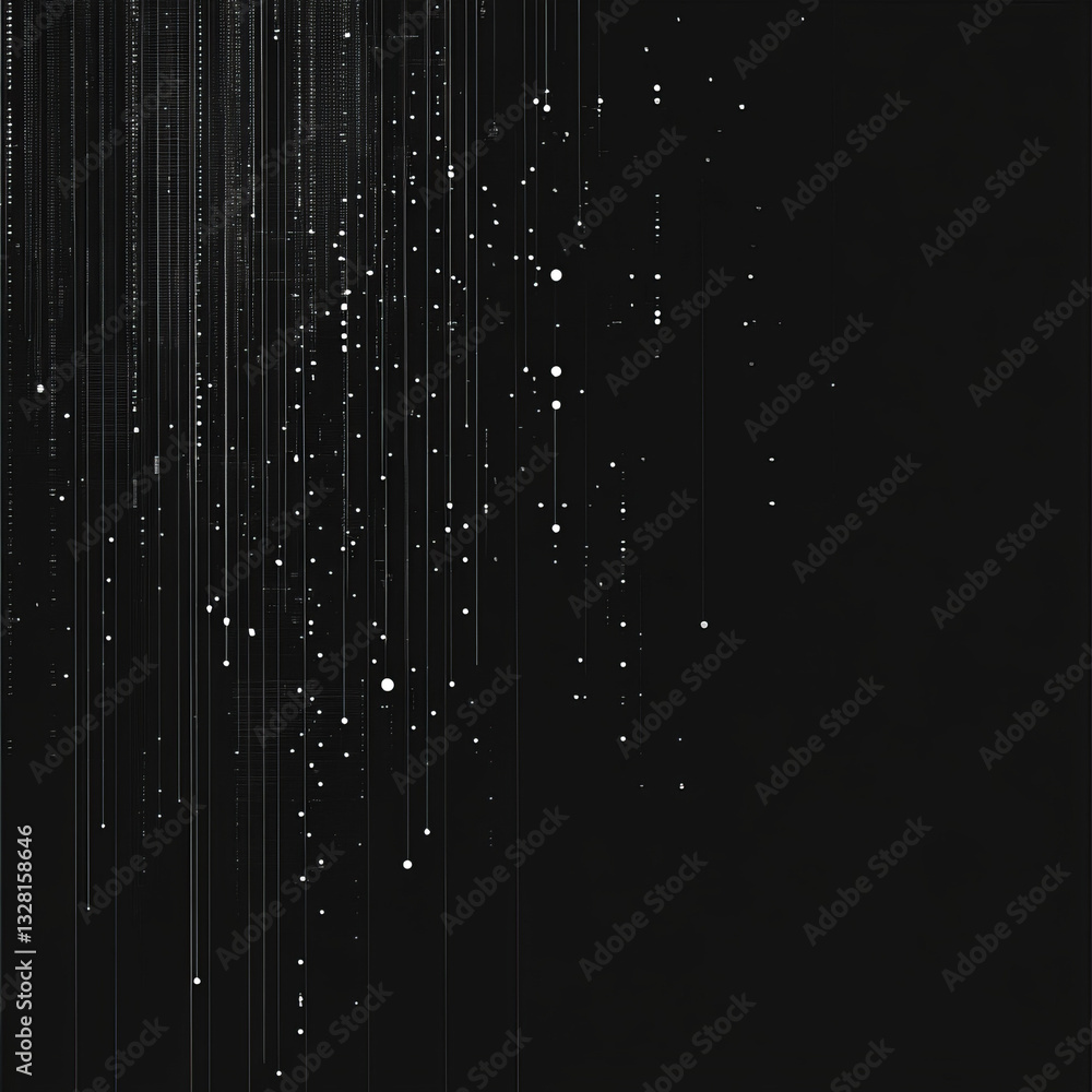 Poster minimalist black and white abstract with vertical lines and dots
