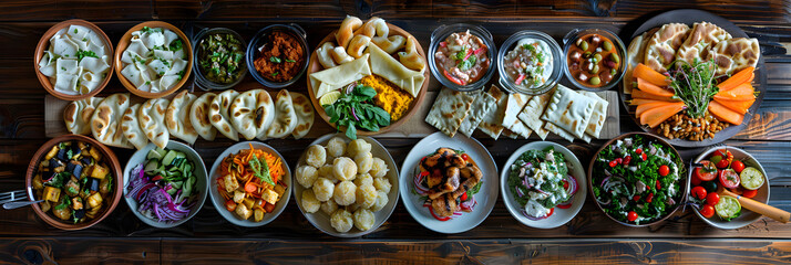 Savory Spread of Traditional Uzbek Cuisine: Colorful Array of Plov, Manti, Somsa, and Lavash