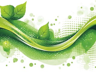 Vibrant Green Leaves with Dynamic Wave Pattern Background on white background illustration