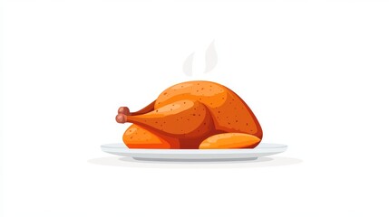 Roasted chicken on a plate, steaming hot