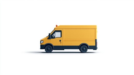 Fototapeta premium Side view of a cartoon delivery van, simple and bright yellow