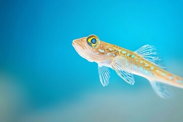 Small Underwater Fish Swimming with Yellow Eye in Blue Water