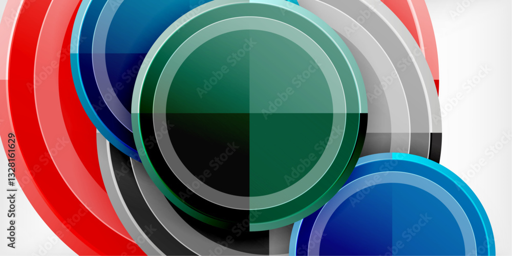 Poster abstract background - multicolored circles, trendy minimal geometric design, vector illustration
