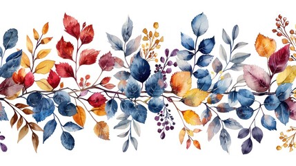 Watercolor autumn leaves border design