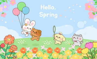 귀여운 동물이 있는 봄템플릿