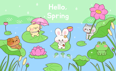 귀여운 동물이 있는 봄템플릿