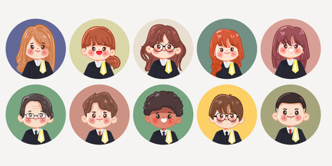 Cute cartoon hand drawn Thai lawyer Legal professions character set. Flat cartoon animation vector design.
