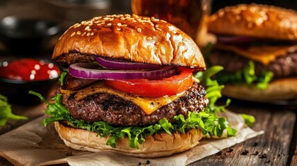 Ground beef being prepared for homemade burgers, fresh ingredients beside it.