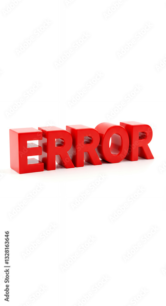 Poster error: 3d red text on white background. troubleshooting, tech issues, warning sign.