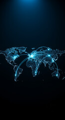 Global Connections: World Network Map with Data Flow, Technology, Connectivity, & International Business Insights