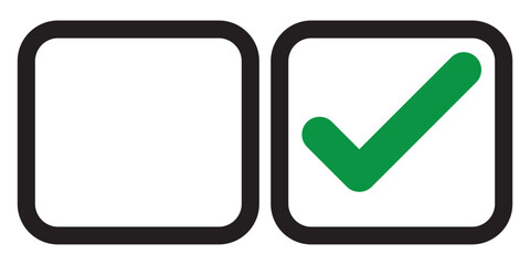 Square checkbox set. Blank and checked checkbox stroke line art vector icon for app or website. Survey icon.