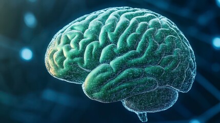 Detailed 3D Render of Human Brain with Neon Lighting Effects