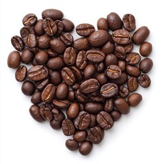 Naklejka premium Coffee Bean Roasting Process, Coffee Beans Arranged in Heart Shape on Isolated White Background