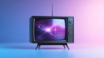 Retro TV showcasing a vibrant cosmic scene