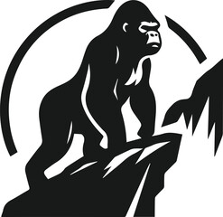 silhouette of a gorilla on a rocky cliff