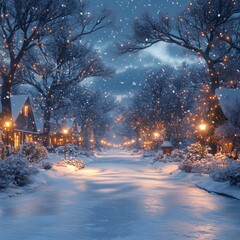 Naklejka premium Santa Claus in the city street near a Christmas tree with snow and holiday decorations