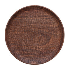 Handmade black walnut wooden plates. Round wooden plate isolated.