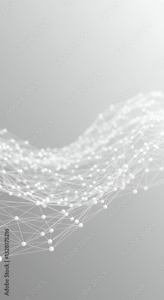 Poster abstract white network: modern tech background with connected dots & lines - clean, minimalist desig