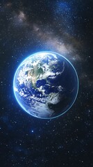 Naklejka premium Stunning Globe View of Earth from Space with Starry Background
