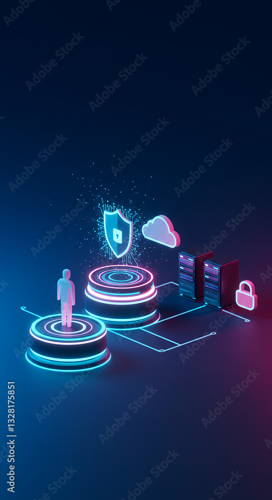 Poster secure cloud: data protection with cybersecurity, network infrastructure, and user access control. f