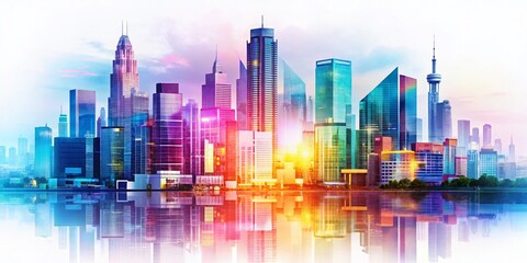 Modern Cityscape Double Exposure: Abstract Architectural Banner