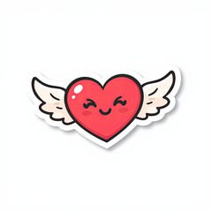 Cute Pink Heart with Wings and Smiling Face Character Illustration