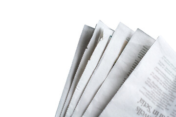 Close-Up of Open Newspaper Pages. High angle view, isolated on transparent background.