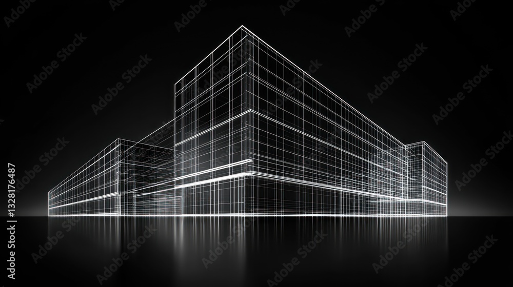 Poster modern building wireframe architecture
