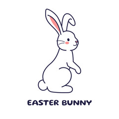 Easter character sitting bunny, rabbit, hare. Vector flat design, outline illustration. Easter character icon, mascot, sticker. Happy Easter concept. Hare icon. Easter charac