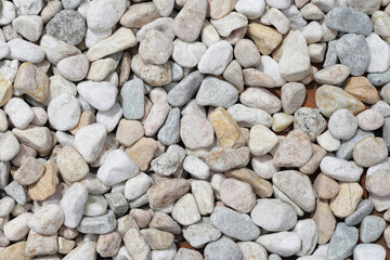 A variety of pebbles in different sizes, shapes, and colors, create a natural, textured background