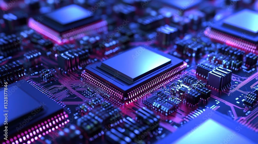 Poster a next-gen assembly line producing ai-powered microchips with precision.