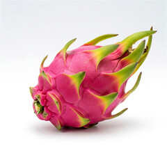 Vibrant Dragon Fruit Still Life: Pink and Green Exotic Fruit on White Background, Stock Photo