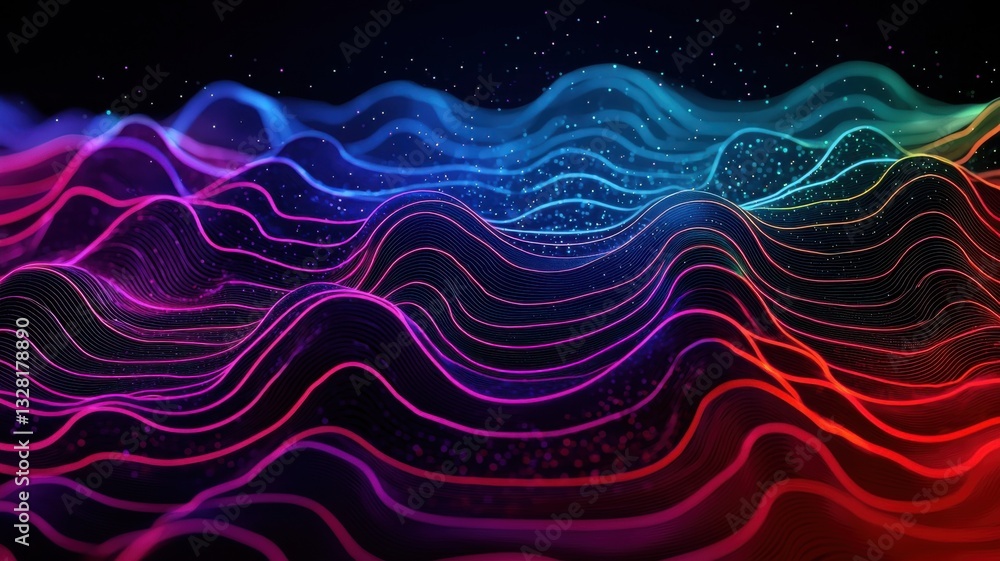 Poster dynamic wave patterns in vibrant colors digital art scene abstract environment high-resolution viewp