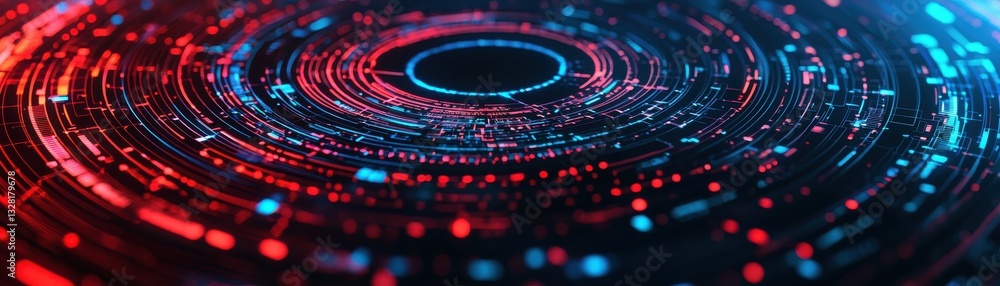 Poster dynamic digital patterns showcasing technology visualization in a futuristic environment from a clos