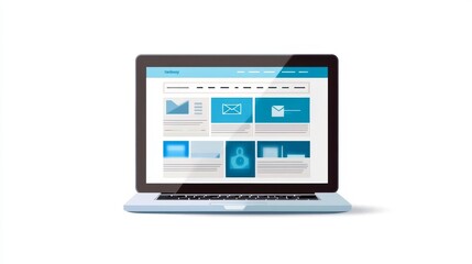 Modern laptop displaying a website with email icons and text boxes