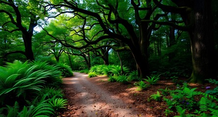 Fototapeta premium Winding Path Through Lush Green Forest.