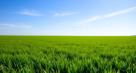 Fototapeta premium Vibrant Green Field Under a Clear, Blue Sky