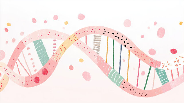 2D illustration of Captivating digital infographic of gene expression with colorful DNA strands, showcasing vibrant patterns and textures. Perfect for educational and scientific themes