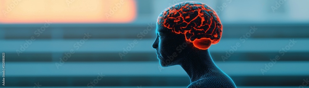 Poster exploring human brain functionality through digital art studio visualization abstract environment si