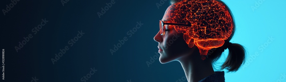 Poster exploring brain connectivity in technology laboratory scientific research dark background profile vi